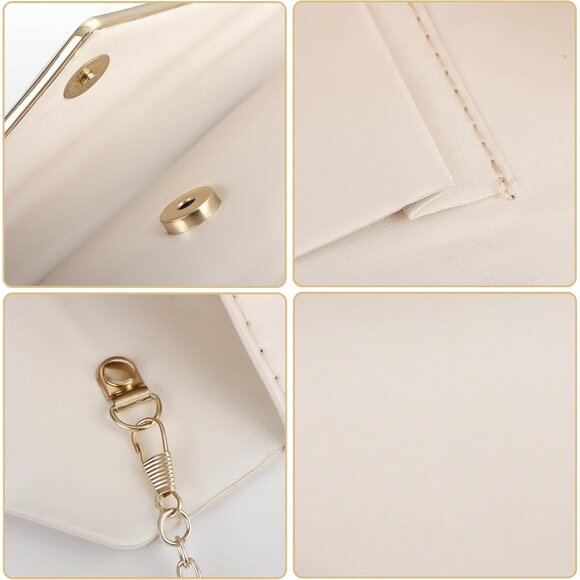 Women's Nude Clutch Purses Sparkling Envelope Evening Bag Detachable Chain - Picture 3 of 7